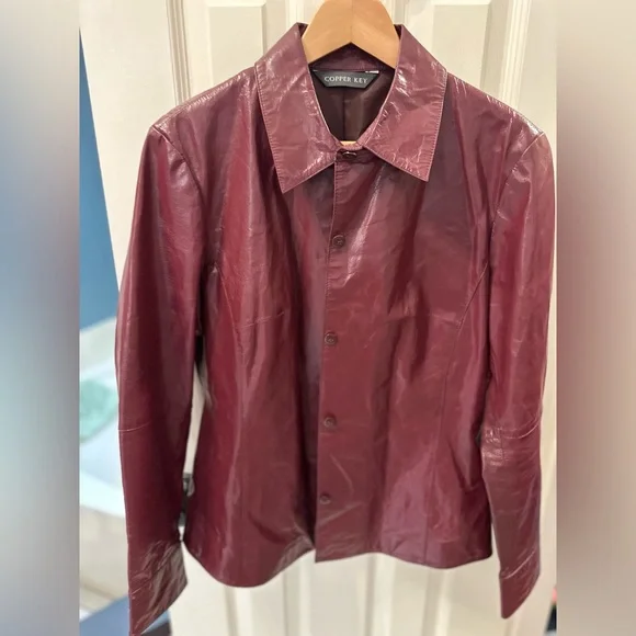 Copper Key Burgundy Leather Shirt Jacket - Picture 1 of 10